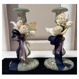 Pair of Silver Tone Decorated Candlestick