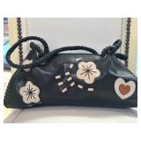 Leather Handbag Accented with White Floral
