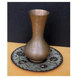 Hand-hammered Copper Vase with a Bulbous Base a