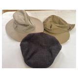 (3) Hats Including Brim Sun Hat, Khaki Soft