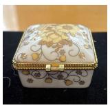 Small Ceramic Trinket Box w/Gold and Yellow
