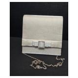 Ivory Satin Evening Clutch featuring a Small Bow