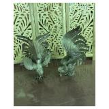 Mid-century Pair of Fighting Cockerel Statues