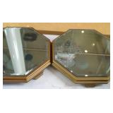 (2) Octagonal Gold Toned Mirrored Tabletop