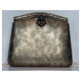 Metallic Gold Textured Evening Clutch W/an Ornate