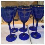Set of (6) Bohemian Cobalt Blue Crystal Goblets
