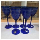Set of (6) Bohemian Cobalt Blue Crystal Goblets
