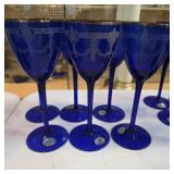 Set of (6) Bohemian Cobalt Blue Crystal Goblets
