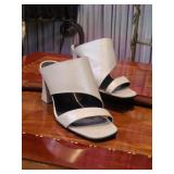 Sz 6 NINE WEST Silver Slip On Heeled Sandals