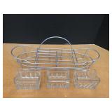 Wire Caddy & (3) Glass Sugar Packet Holders