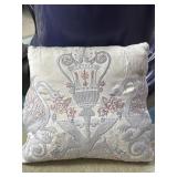 Throw Pillow W/Ornate Embroidered Urn Flanked by