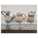 (3) Tea Party Anthropomorphic Resin Shelf Sitters