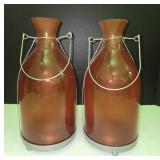 Pair of 11" Amber Decorative Bottles