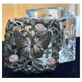 Crystal Ink Well w/Iron Butterfly Lid