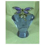 NIB Blue Glass Perfume Bottle Jeweled Dragonfly