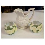 Small Ceramic Pitcher & (2) Yellow Rose Votif