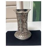 Etched Metal Vase Featuring a Flared Rim