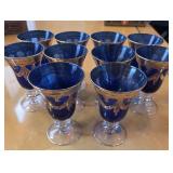 10 Vintage Cobalt Blue Crystal Wine Goblets