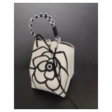 White And Black Floral Knit Bucket Handbag