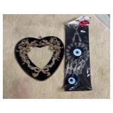 Black Heart Shaped Hanging Decor & Blue Evil Eye