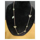Long Necklace w/Green Faux Malachite Charms