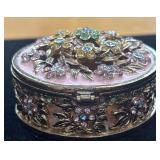 Gold and Pink Trinket Box with Rhinestones