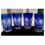 Set of (4) Cobalt Blue Cut to Clear Crystal