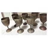 Set of (7) Small Vintage, Hand-etched Metal