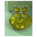 NIB Yellow Glass Perfume Bottle Jeweled Butterfly