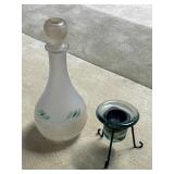 VTG Frosted Satin Glass Decanter w/ Stopper &