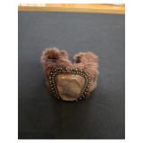 Faux Fur Cuff Bracelet w/Faux Stone Centerpiece