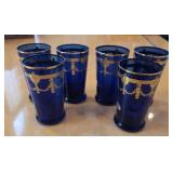 Set of (6) Cobalt Blue Crystal Glasses