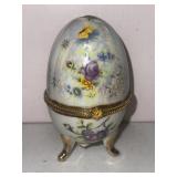 NIB Vintage Porcelain Egg figurine Hinged Trinket