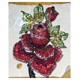 New Large Red Rose and Bud Brooch Encrusted with
