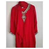 Red Chiffon Tunic &Scarf Set Size Large