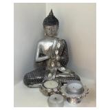 Tibetan Praying Buddha Bejeweled Silver Finish
