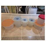 (3) Canisters, (2) Round Covered Tortilla Keeper