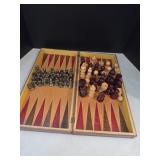 vintage wooden 3-in-1 folding backgammon, chess,