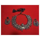 Indian Oxidized Silver-toned Choker Necklace and