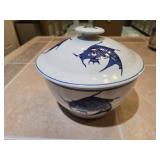 Vintage Blue and White Hand-painted Ceramic or
