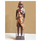 African Carved  Masai Tribal Wooden Woman Statue