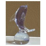 Hand Blown Art Glass Purple Wave Swimming Dolphin