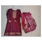 Long Maroon Tumic & Sari Wrap