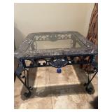 Square Glass Accent Table Framed by a Faux Marble