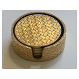 Round Gold Tone Case with a 3D Woven Basketweave