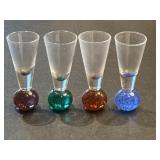 (4) Vintage Colored Cordial Shot Glasses Bubble