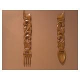 (2) Vintage Tiki Decor: Giant Wooden Spoon and