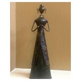 18" Tall African Tribal Metal Woman Statue