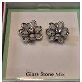 Pr of Gold-toned Floral Stud Earrings featuring