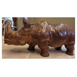 Hand-carved Hard Wood Rhinoceros Sculpture with